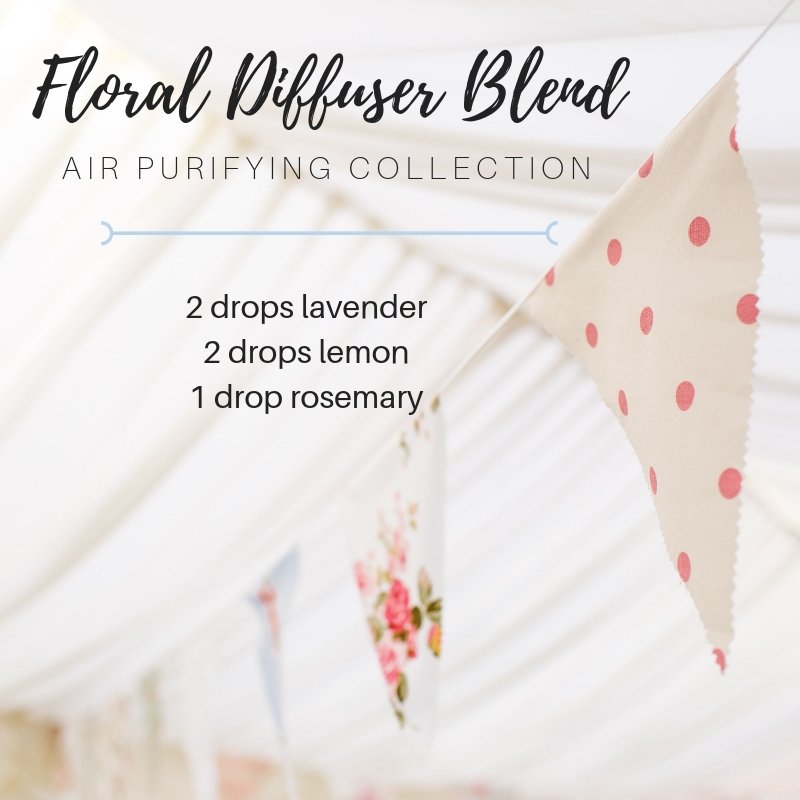 air purifying floral diffuser blend with lavender essential oil, lemon essential oil and rosemary essential oil