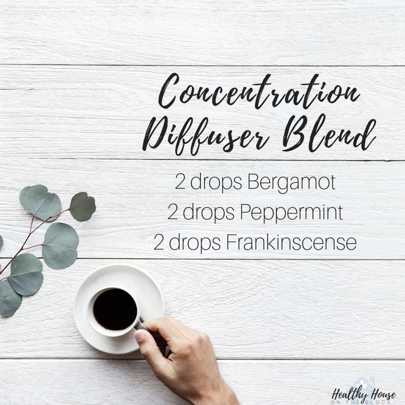 Concentration difuser blend with bergamot, peppermint essentail oil and frankincense essential oil