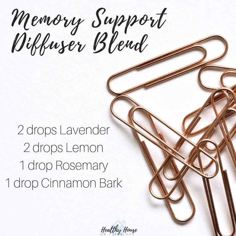 memory support difusser blend with lavender essential oil, lemon essential oil, rosemary essential oil and cinnamon bark essential oil