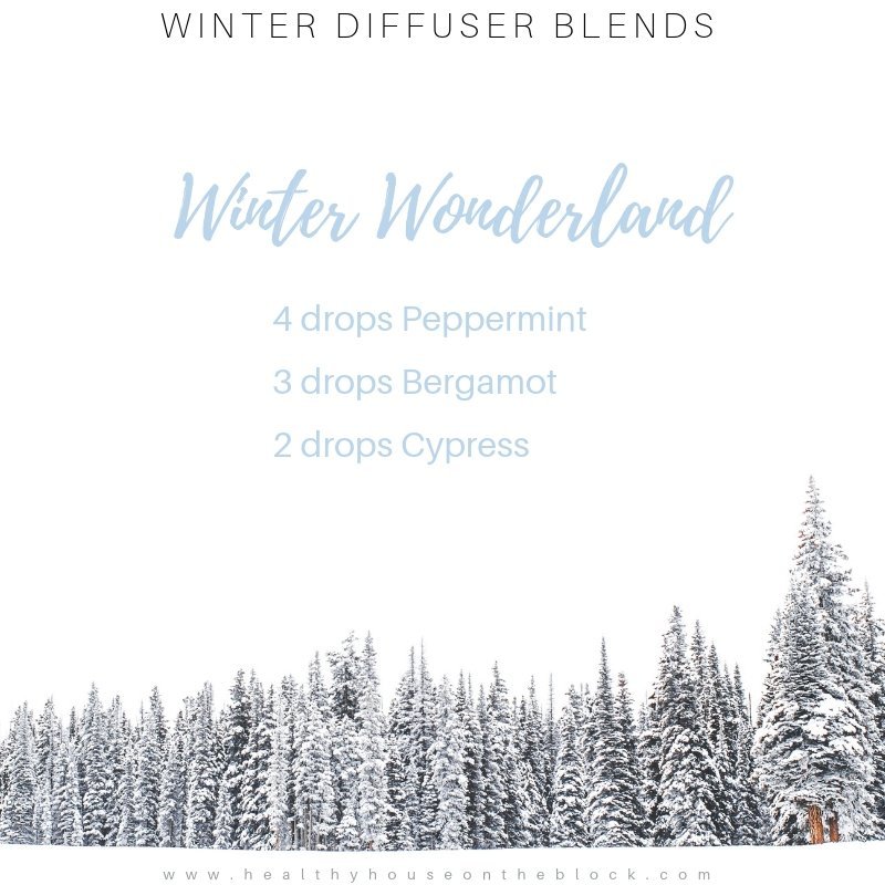 winter diffuser with peppermint essential oil, bergamot essential oil and cypress essential oil